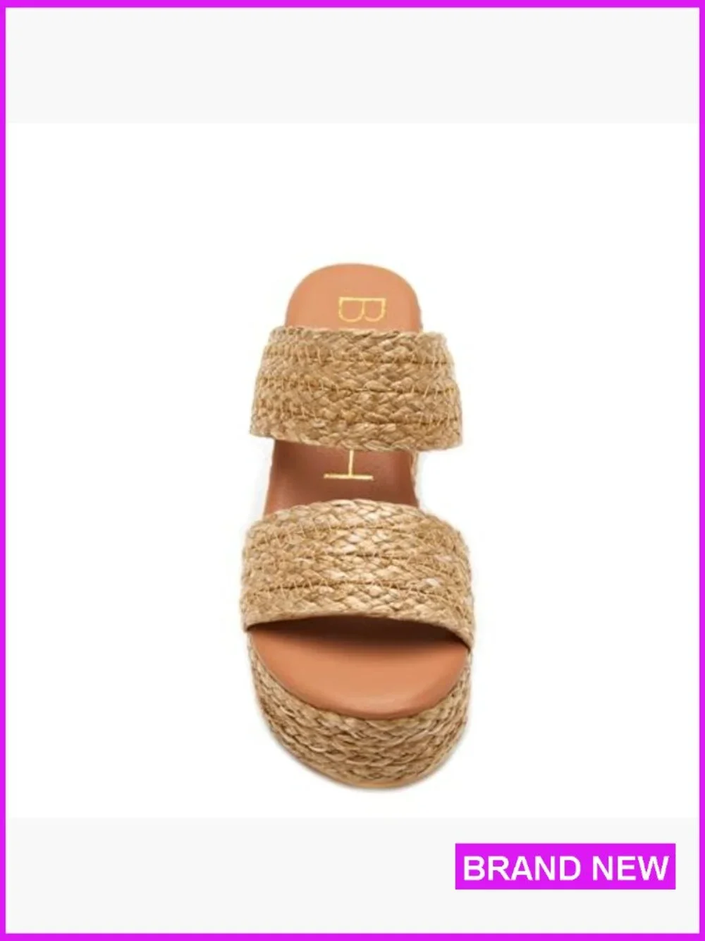 Woven Raffia Platform Slide Sandals Block Heel Summer Beach Vacation